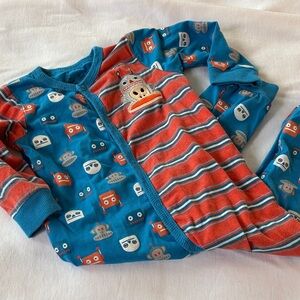 Playful Robot Kids Footie in Blue and Red